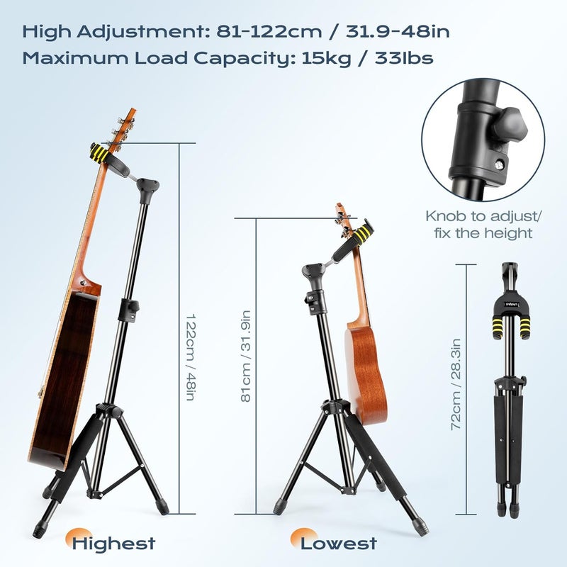 LINRAX LS1 Folding Guitar Stand, Auto-Lock Guitar Holder, Adjustable Height and Base, Universal Floor Stand for Acoustic Classical Electric Guitar Bass Ukulele Banjo Mandolin, Tripod Display Rack - Image 2